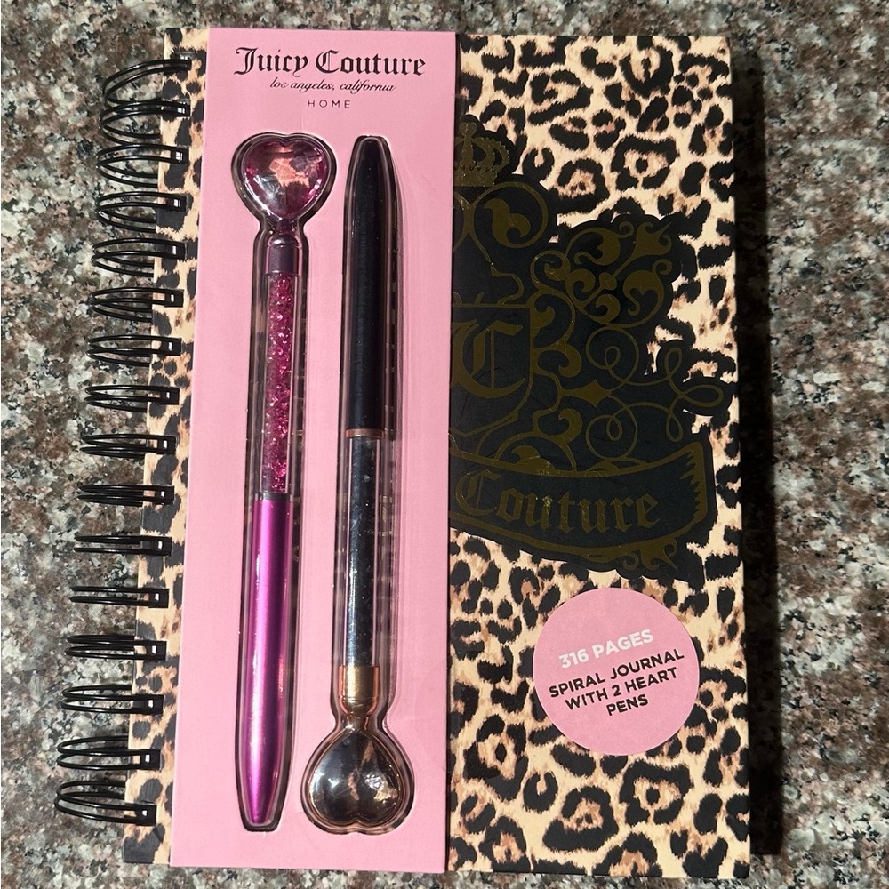 Juicy Couture Leopard Print Journal W/ 2 Heart Pens Pink & Black